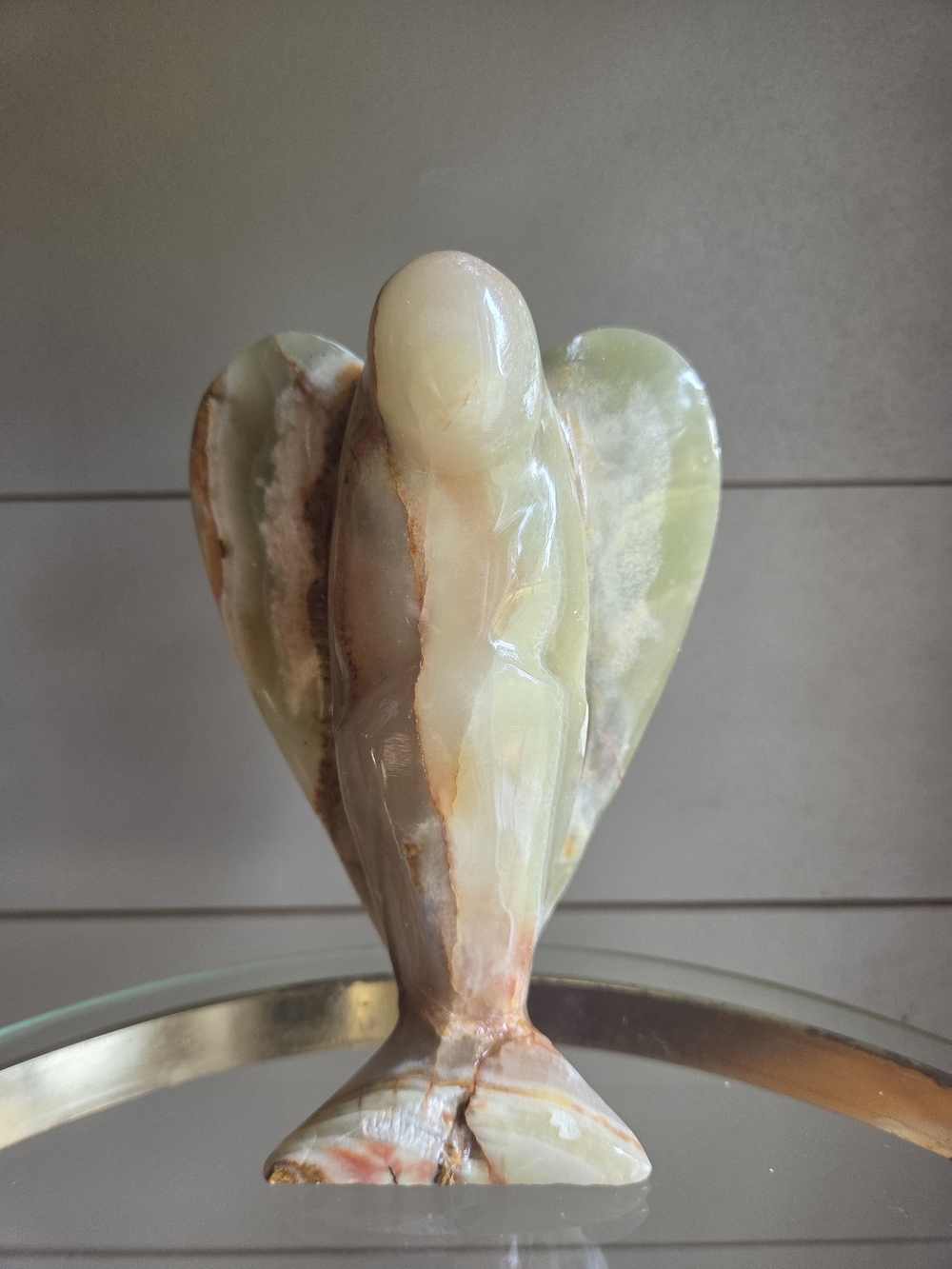 Polished Onyx Angel Figurine - Green and Cream
